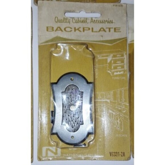 vtg National lock cabinet hardware backplate silver and wood tone Lot of 8 NOS - Picture 1 of 5